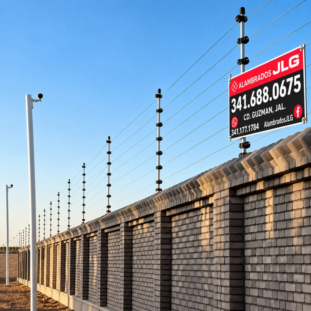 Cerco electrificado instalado sobre un muro perimetral
